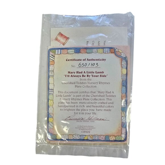 Vtg Cherished Teddies Mary Had A Little Lamb Plate Nursery Rhymes Collection - Picture 9 of 10